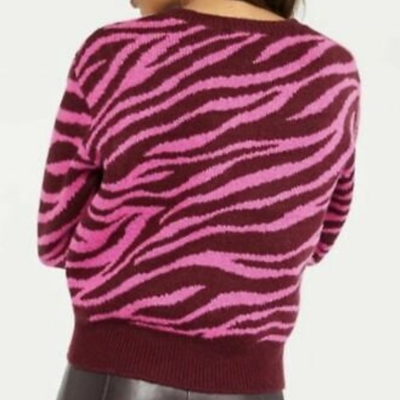 Ann Taylor Pink & Burgundy Zebra Striped Wool Blend Sweater Sz XL NWT - Picture 3 of 6